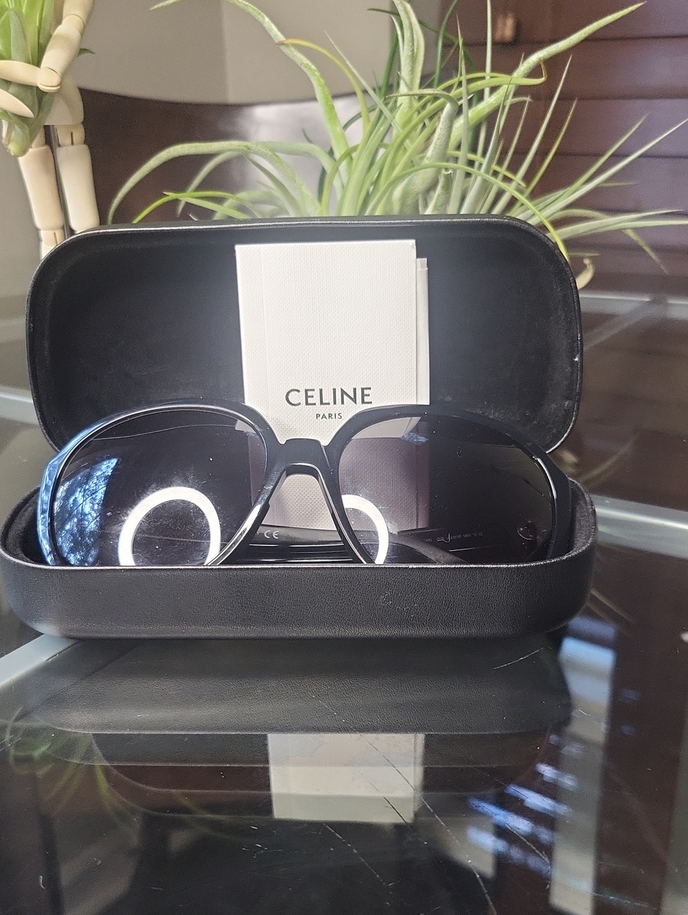 Celine Black Glossy Oversized Sunglasses with Case